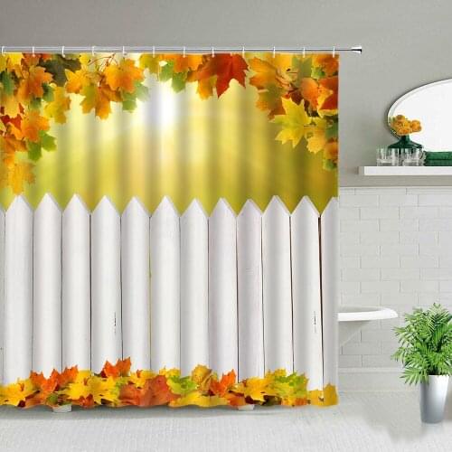 Golden Maple Autumn Leaves Shower Curtains Forest Scenery Cartoon 3d Printing Waterproof Bathroom Home Decor Cloth Curtain Set