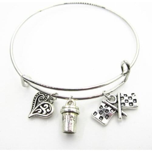 10pcs/lot Love heart Coffee Cup bangles sports bracelets bangles jewelry expandable adjustable wire hook bangles bracelet