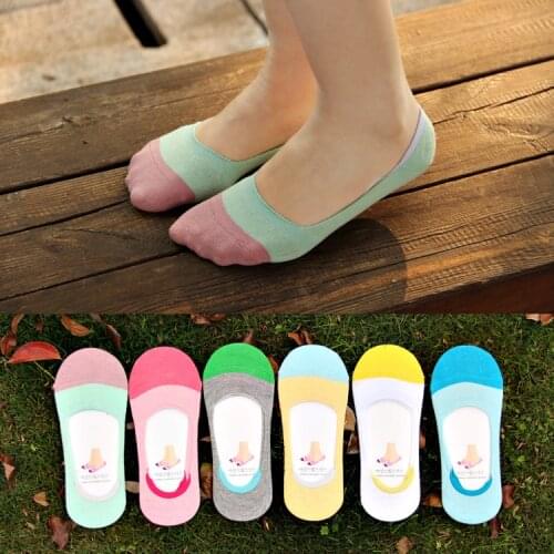 2016 10pieces=5pair NEW Ms summer ankle socks women candy color silicone antiskid invisible socks Cotton socks Japanese