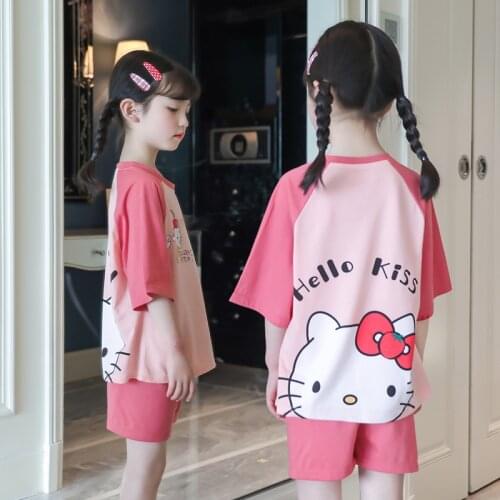 2021 Sanrio hello kitty cartoon childrens pajamas girls short-sleeved shorts cotton childrens sleepwear