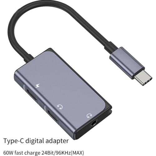 3 In 1 Type-C Headphone Adapter Cable PD 60W Fast Charge Digital Audio Converter Voice Live Broadcast Type C Headset 3.5mm