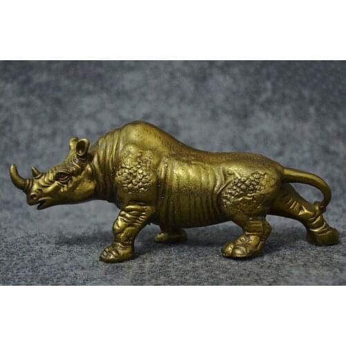6" Old Chinese FengShui Brass Auspiciouos Wealth Rhinoceros Rhino Animals Statue