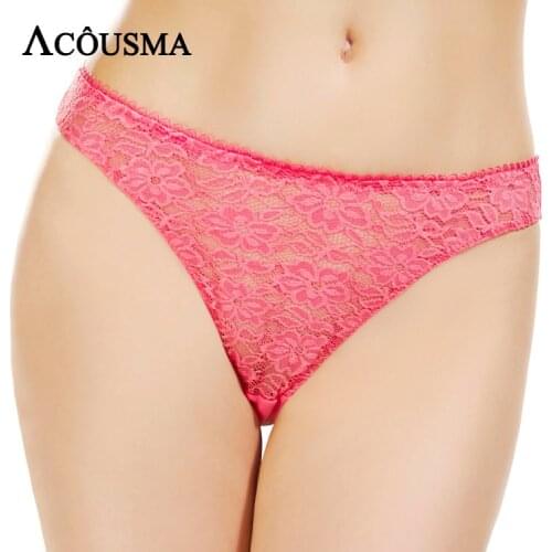ACOUSMA Women Floral Lace Panties Sexy Female Transparent Ultra thin Briefs Ladies Underwear Seamless Comfortable White Red Blue