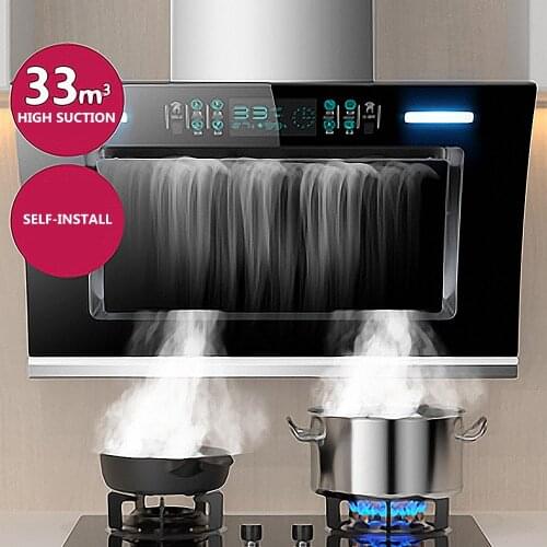 Large Suction Range Hood Wall-Mounted Side Suction Hood For Household Kitchen Deep Cover Type Home Kitchen Touch Lampblack