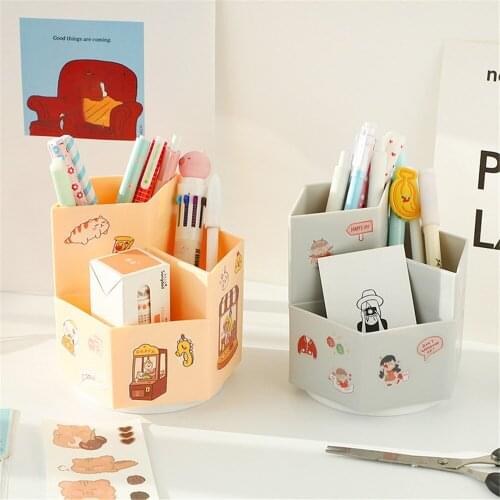 Large-capacity Pen Holder Cylindrical Large-capacity Rotatable Makeup Brush Stationery Storage Box Kawaii Desktop Storage Tool