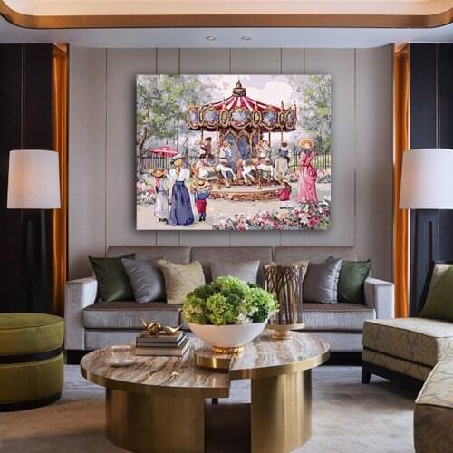 DIY colorings pictures by numbers with merry-go-round picture drawing Relief painting by numbers framed Home