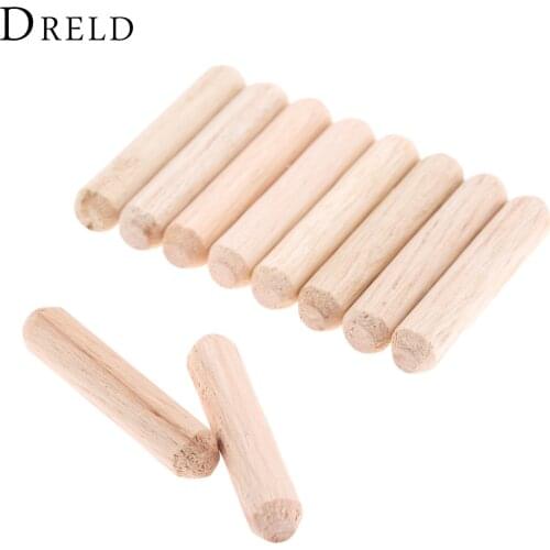 DRELD 100Pcs 6x30mm Wooden Dowel Cabinet Drawer Round Fluted Wood Craft Dowel Pins Rods Set Furniture Fittings
