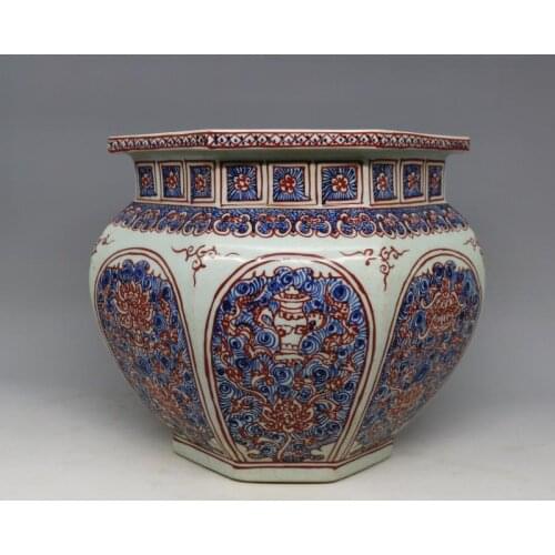 Antique QingDynasty porcelain jar,blue & red tank,hand printing crafts,Decoration /collection &adornment, Free shipping