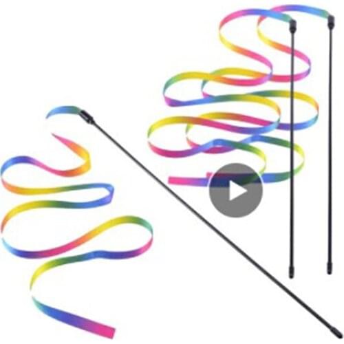 Cat Toys 1PCS Rainbow Ribbon Wand String Rod Teaser Pet Toy for Cat Funny Cat Interactive Cute Colorful Stick Supplies Plastic