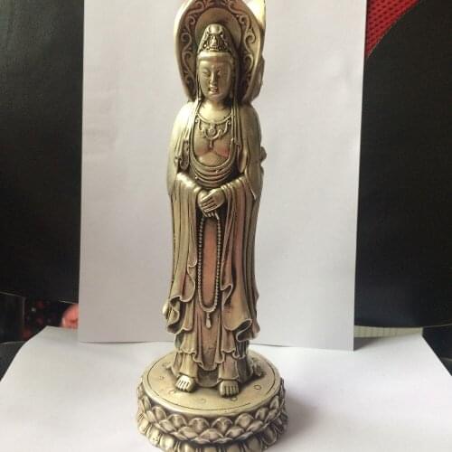 COLLECTION SILVER PLATING COPPER HANDWORK CARVED 3 FACE GUANYIN BUDDHA STATUE decoration furnishing articles metal crafts