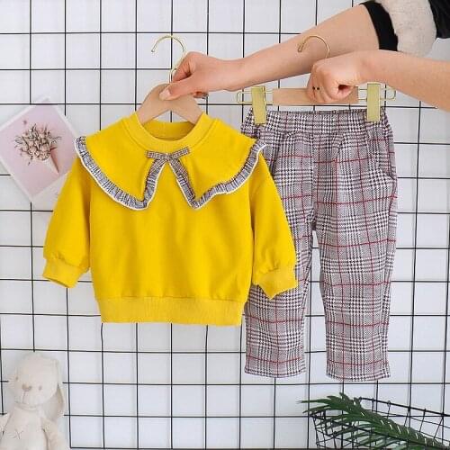 Girls Clothing Sets 2021 Spring Autumn Toddler Baby Clothes Outfit Kids Plaid Tracksuit Children Outerwear Tshirts+Pant