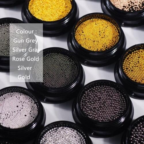0.6mm-1.0mm Metal Micro Stainless Steel Beads Gold/Rose Gold/Silvery/Gun Grey Caviar DIY Nail Art Tips for UV Gel Decorations
