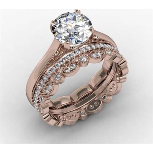 3Pcs/Set Exquisite Rose Gold Ring Set White Zircon Wedding Ring Engagement Jewelry Anniversary Gift Fine Crystal Jewelry