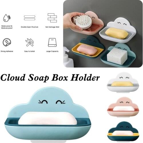 Wall Mounted Cloud Shape Bar Soap Box Drainers Self-adhesive Soap Holder Removable Drain Tray Bathroom Supplies Bathroom Gadgets