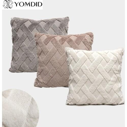 Velvet Cloth Pillow Case Geometric Plaid Pattern Cushion Cover for Sofa Car Office Living Room Decorative Waist Pillows Cover