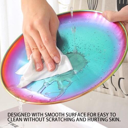 Stainless Steel Round Dining Plate Food Steak Meat Fruit Cake Tray Tableware Dinner Plates Large capacity Dining Plate