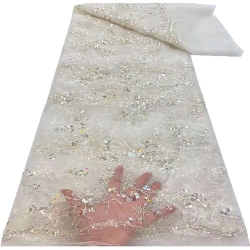 New French Net Lace Fabric 5 Yards High Quality African Tulle Lace Fabric With Sequins For Nigerian Wedding Dress RF-250