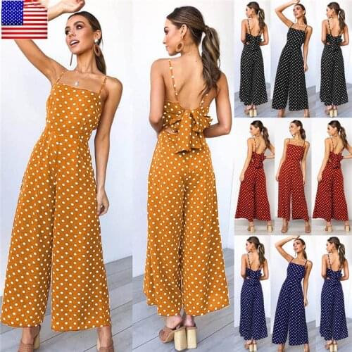 HIRIGIN Newest Womens Clubwear Playsuit Summer Dot Party Jumpsuit Rompers Polka Dot Long Suit Clothes