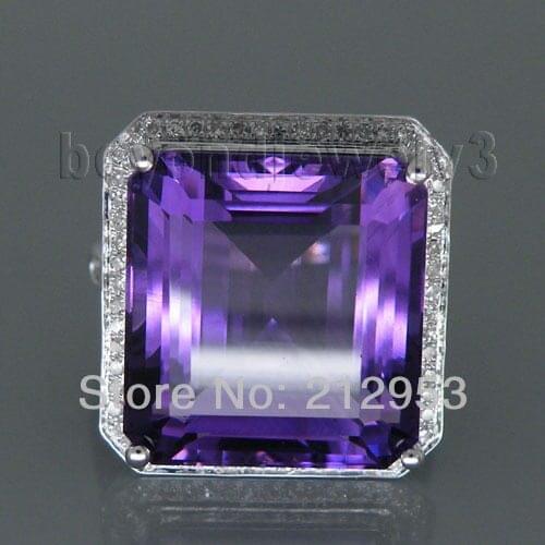 New Vintage Princess 12mm Solid 14Kt White Gold Natural Amethyst Ring WU100