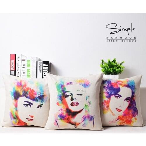 Hepburn pillow cover, creative cartoon watercolor Rainbow Hepburn Monroe throw pillow case pillowcase wholesale