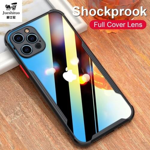 JUESHITUO For iPhone 12 Pro Max 12 Mini Transparent Glass Lens Protection Shockproof Phone Case For iPhone 12 Pro Back Cover