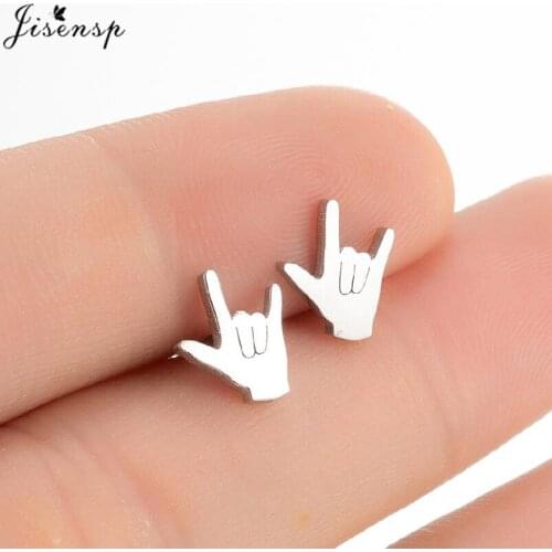 2021 Korean Simple I Love You Gesture Earrings for Women Minimalist Stainless Steel Hand Stud Earring Abstract Jewelry Wholesale