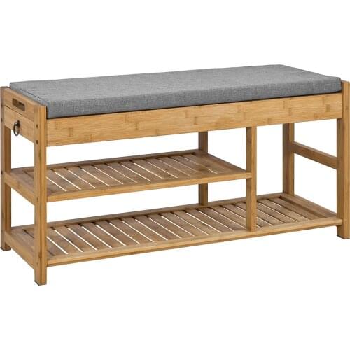 SoBuy FSR47-N Bamboo Shoe Rack Bench with Lift Up Seat Cushion Hallway Organizer Drawers