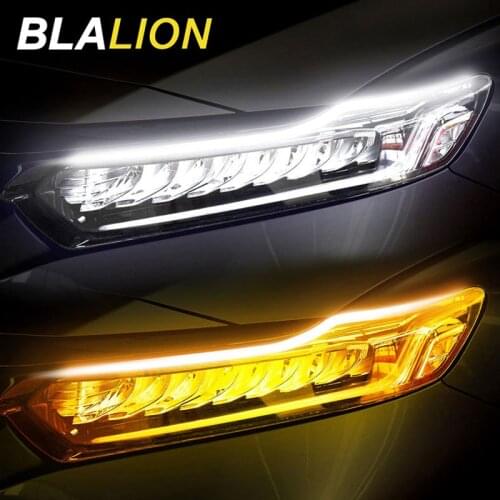 2pcs LED Car DRL Strip Turn Signal Lamp Daytime Running Lights Waterproof Flexible Yellow Brake Flow Lights 12V Auto Signal Lamp