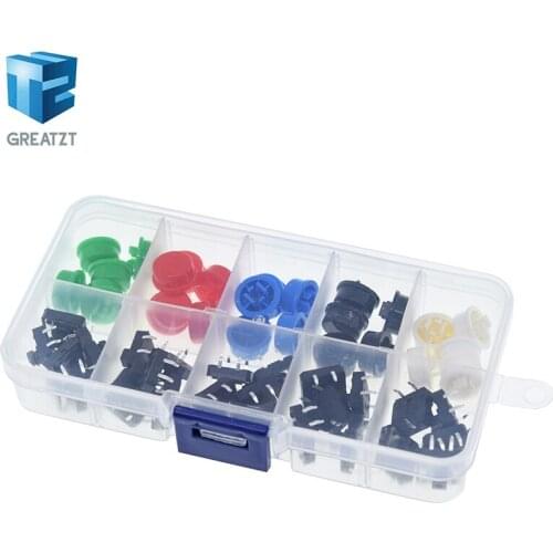 25PCS Tactile Push Button Switch Momentary 12*12*7.3MM Micro switch button + 25PCS Tact Cap(5 colors) for Arduino with Case