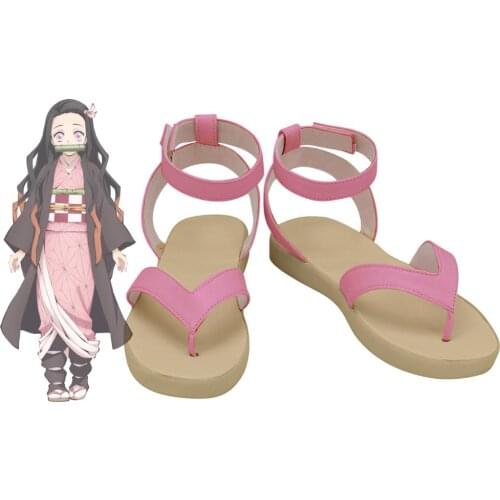 Demon Slayer Kimetsu no Yaiba Nezuko Kamado Cosplay Shoes Pink Sandals Custom Made Any Size