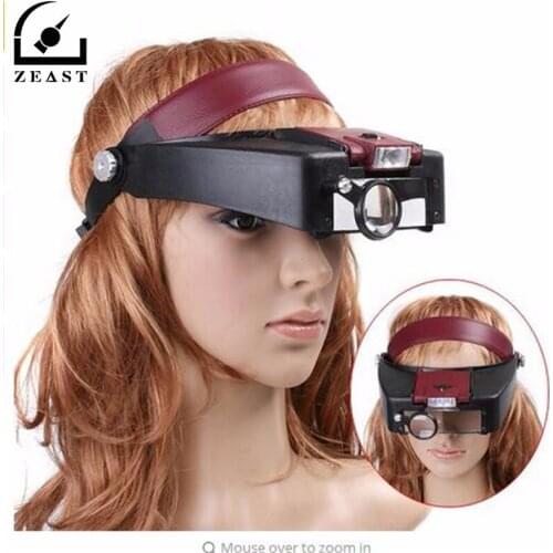 10X Lighted Magnifier illuminated Magnifying Glass Loupe Glasses Headset Head Adjustable Headbrand Third hand Optical Instrument