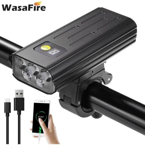 Bicycle Light 3000LM 5*T6 LED Bike Front Light 5200mAh Powerbank USB Rechargeable MTB Flashlight Power Display Cycling Lantern