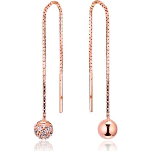 Original 925 Sterling Silver Earring Rose Polished & Pave Bead Dangle Earrings for Women DIY Jewelry Party Gift Wholesale