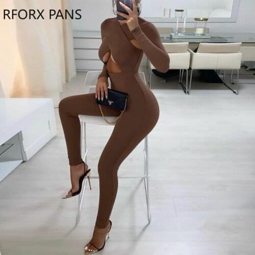 Women Soild Wrap Crop Long Sleeve Crop Bodycon Spring Skinny Jumpsuit