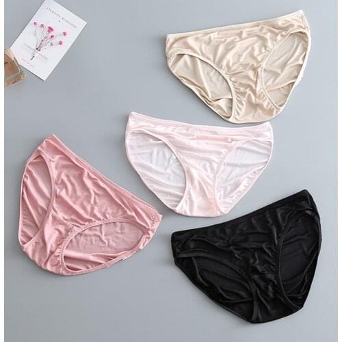 100% Silk Wrap Female Breathable Comfortable Thin Low Waist Pure Color Triangle Silk Underwear Sexy Silk Pants