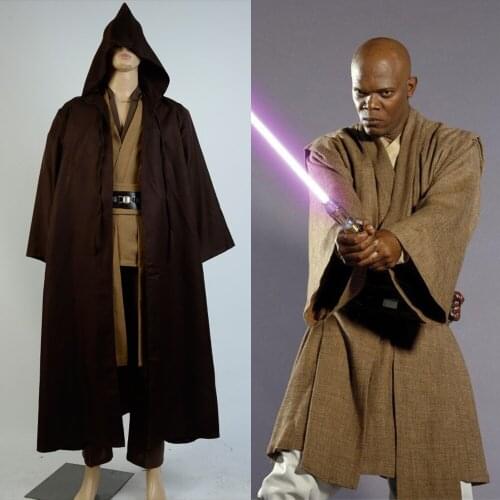 Star Cosplay Wars Obi Wan Kenobi Jedi Costume New Tunic Brown Cloak Jedi Cosplay Full Set Uniform Halloween Carnival Full Set