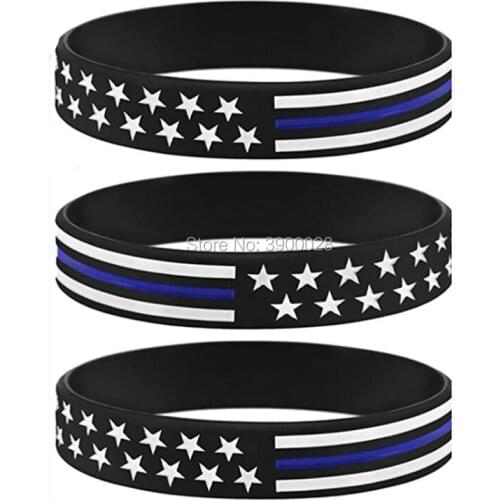100pcs Thin Blue line with america flag silicone wristband bracelet free shipping by ePacket