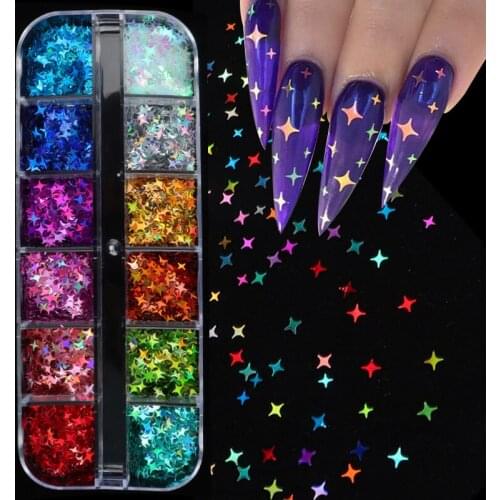 15Pcs Holographics Laser Star Nail Starry Sequins For Nails Flakes Paillette Tool Nail Art Decorations Wholesal Supplier