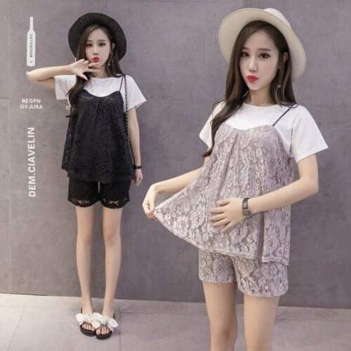 3057# Maternity Clothes Stylish Lace 2Pcs Maternity Dress Set Clothes for Pregnant Women Slimming Pregnant Women Suit