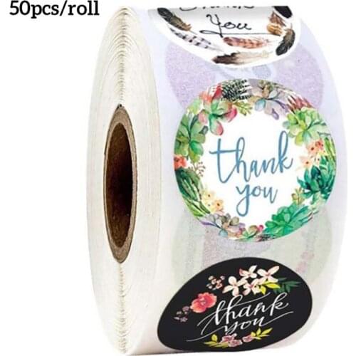 500Pcs/Roll Thank You Flower Stickers Self Adhesive Handmade Labels Wedding Favors Gift Party Decoration