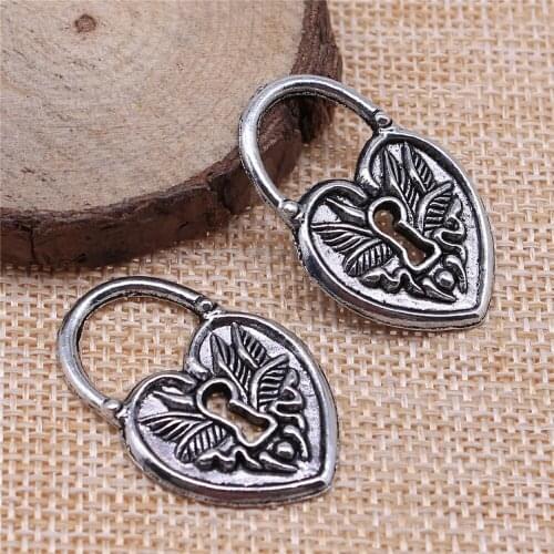 Free shipping 25pcs 34x22mm antique silver Heart lock charms diy retro jewelry fit Earring keychain hair card pendant