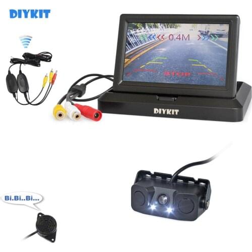 DIYKIT Wireless 5" Car Reversing Camera Kit Back Up Car Monitor Parking Radar Sensor 2 in 1 Car Camera Parking System