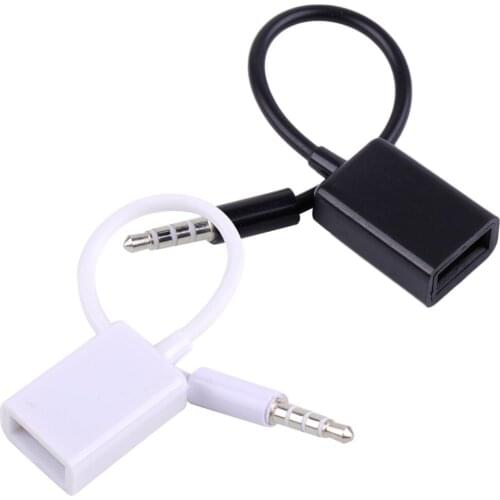 CITALL Black / White Car Auto MP3 3.5mm Headphone Male AUX Audio Plug Jack To USB 2.0 Female Converter Cord Cable
