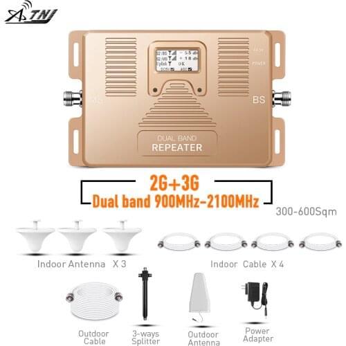 Hot Sale Dual Band 900/2100MHz Mobile Signal Booster 2G 3G Cell Phone Signal Repeater with large coverage Signal Amplifier