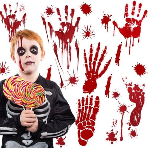 Halloween terror blood hand footprints wall stickers living room bedroom bar window wall decals decorative painting
