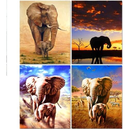 Gatyztory Diy Painting By Numbers Elephant Animal Canvas Colouring Handpainted Kits Gift Wall Decor 60×75cm