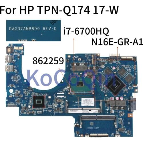 KoCoQin Laptop motherboard For HP OMEN TPN-Q174 17-W SR2FQ I7-6700HQ N16E-GR-A1 965M Mainboard 862259-601 862259-501 DAG37AMB8D0