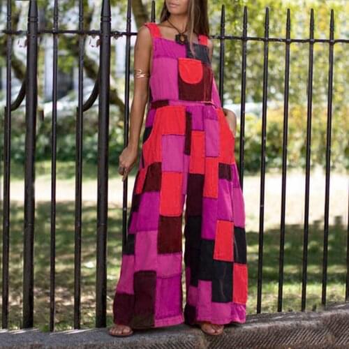 Fashion Women Sleeveless Boho Printed Romper Long Wide Leg Pants Trousers Playsuit Backless Loose Overalls Pocket Jumpsuit#g3