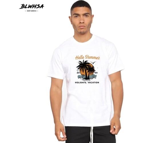 BLWHSA Summer Printing T Shirt Men Fashion Short Sleeve Funny T-shirt Cool Design Summer Holidays Letter Print Plus Size Shirts