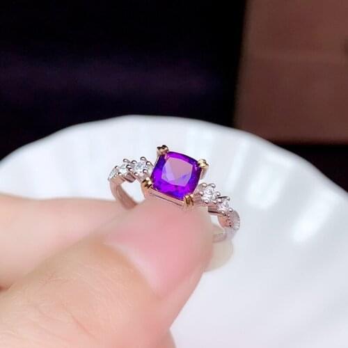 Hot Sale Purple Crystal Square Rings Adjustable Size Exquisite Elegant Jewelry For Women Wedding Anniversary Gift Anillos Mujer